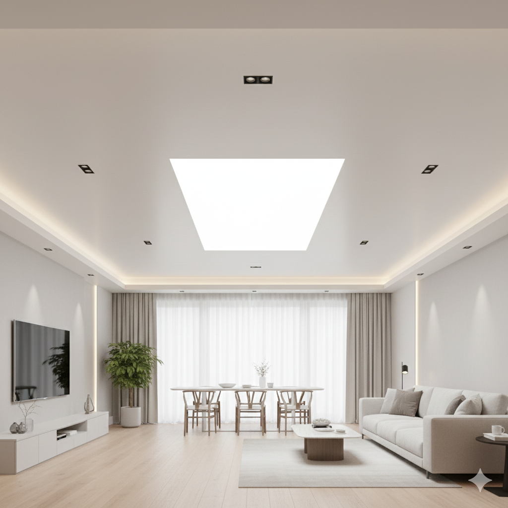 Stretch ceilings with lighting